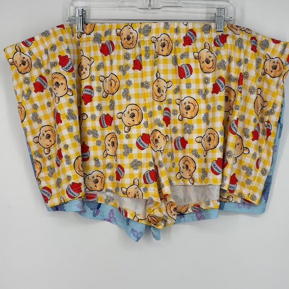 Disney Womens 3XL Two Pair Pajama Shorts Yellow Winnie the Pooh Blue Eeyore Knit - Picture 1 of 10